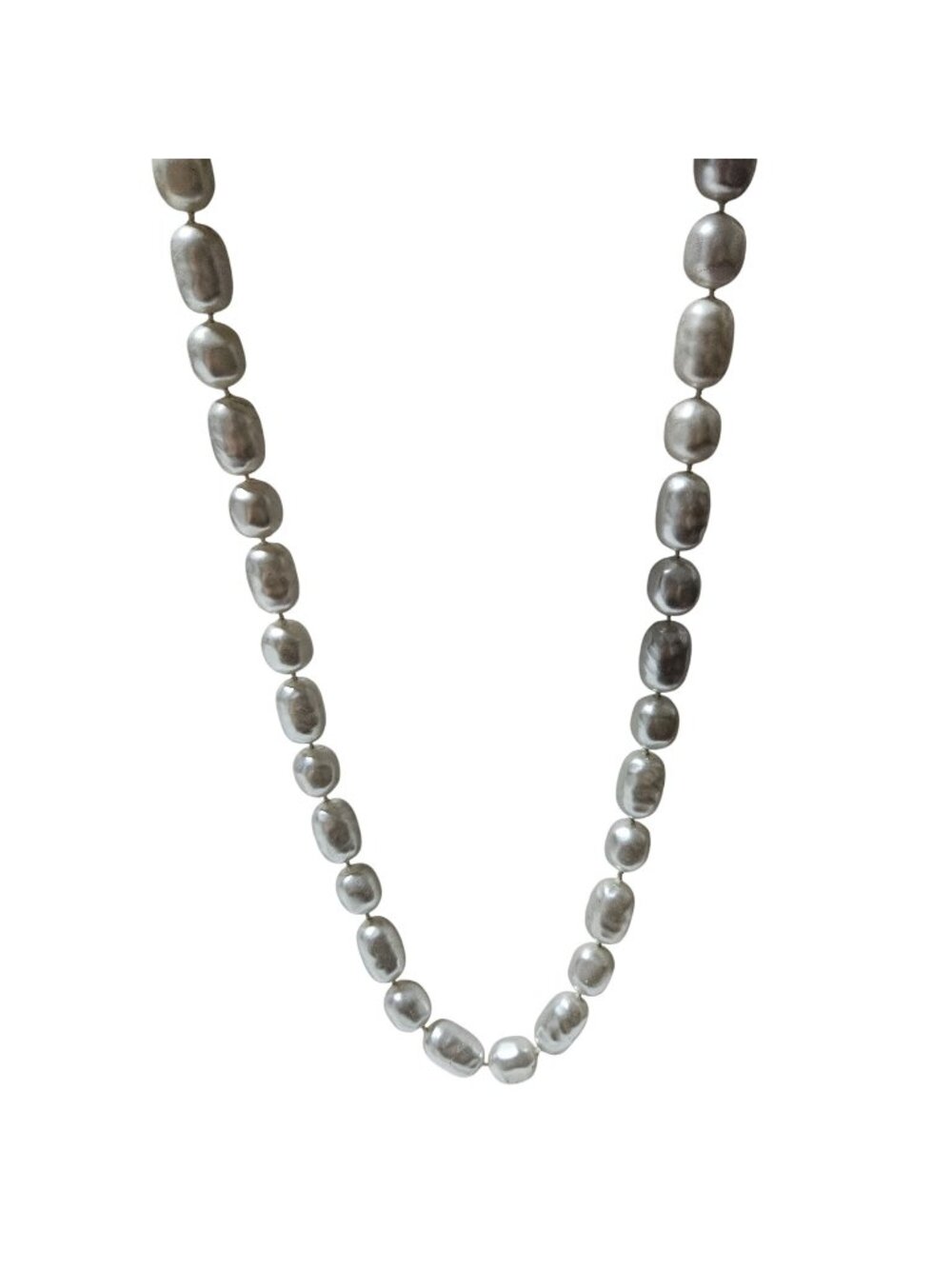 Vintage Beaded Necklace Silver Gray Faux Pearl Oval Soft Glam Classic Elegant